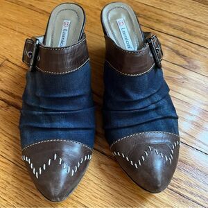 Lamica Slip on Clogs Leather Rodeo Western Cowgirl  Made in Italy Denim size 38